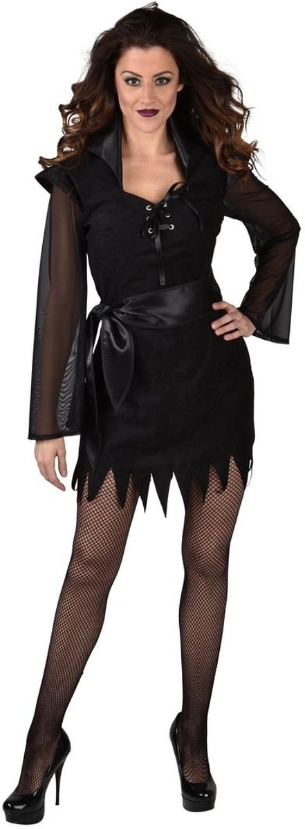 Heks & Spider Lady & Voodoo & Duistere Religie Kostuum | Onheilspellend Somber Zwarte Heks | Vrouw | Large | Halloween | Verkleedkleding